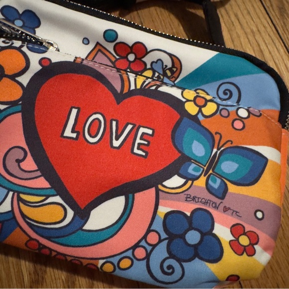 NWOT Brighton Power Of Love Crossbody Bag Colorful Art 70s Flowers Heart - Picture 3 of 11